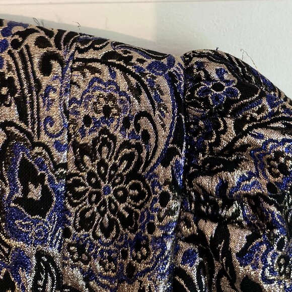 1980s Metallic Brocade Floral A.J. Bari-Style Puff Sleeve Peplum Blouse - 4 - Picture 5 of 6